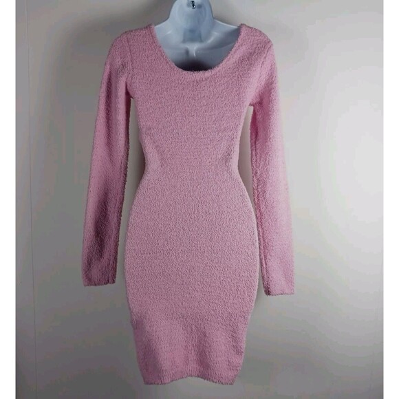 Hera Pink Cut Out Sweater Dress Boucle Bodycon Stretch Long Sleeves Size S NWT - Picture 2 of 9